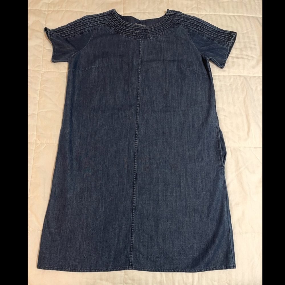 Martha Stewart Women’s Small Dark Wash Denim Short Sleeve Dress Pockets EUC